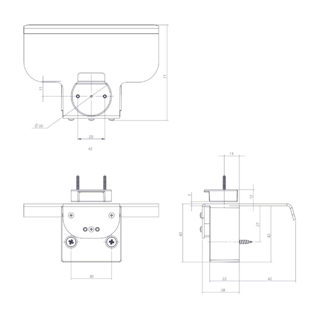 Schème des dimensions de la poignée RV LABS D100W Blanc