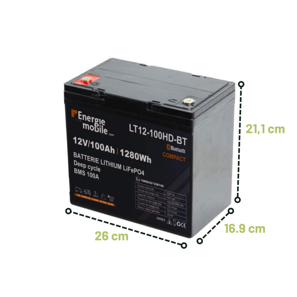 Dimensions batterie lithium compacte 100A pour van aménagé