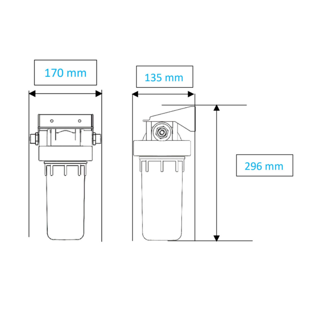Schéma technique avec dimensions du kit de filtration UVOJI 16 litres